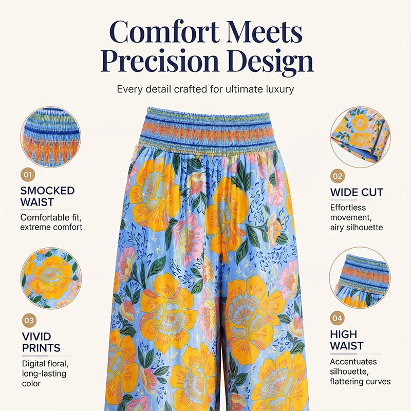 ⌛Limited-time offer-Women's Floral Print High-Waisted Wide-Leg Pants