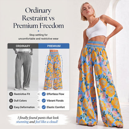⌛Limited-time offer-Women's Floral Print High-Waisted Wide-Leg Pants