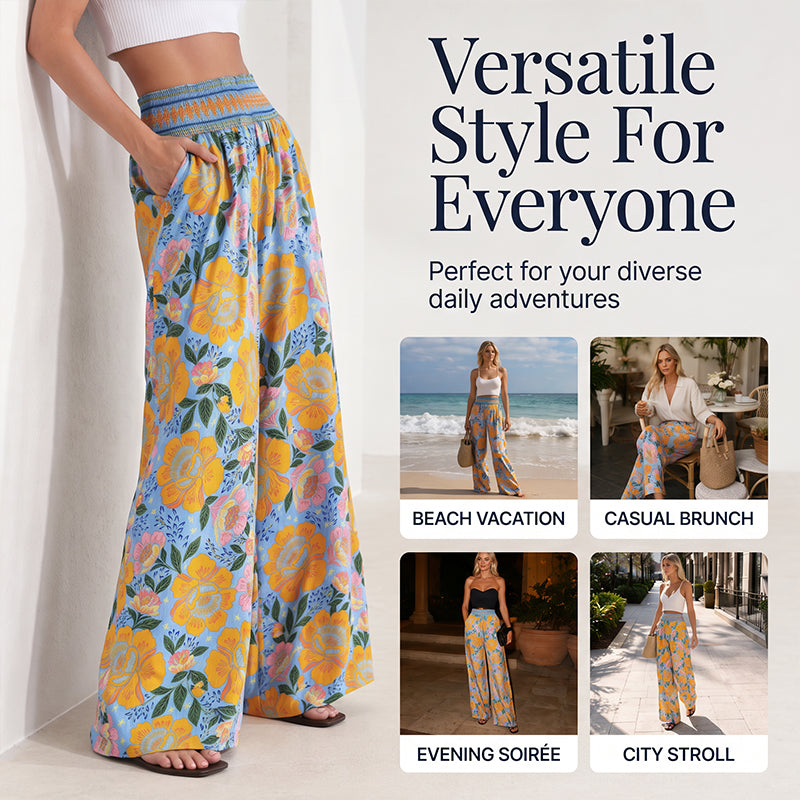 ⌛Limited-time offer-Women's Floral Print High-Waisted Wide-Leg Pants