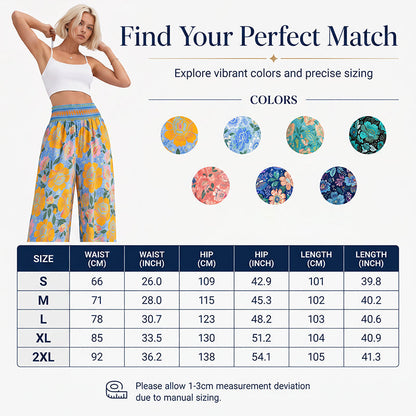 ⌛Limited-time offer-Women's Floral Print High-Waisted Wide-Leg Pants