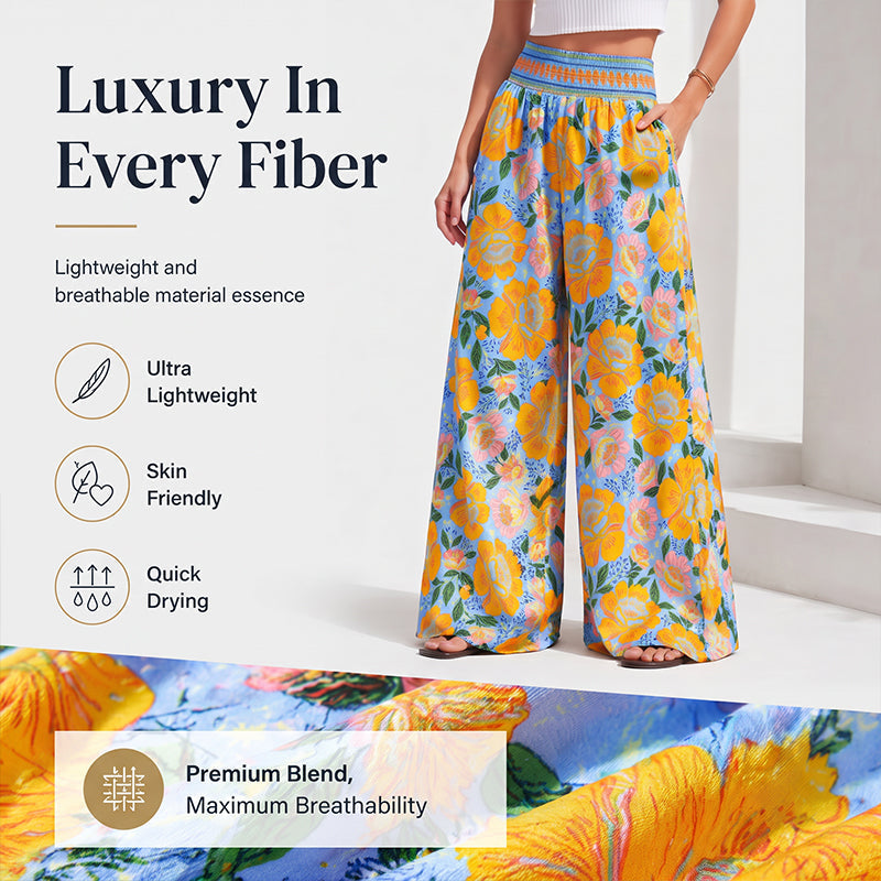 ⌛Limited-time offer-Women's Floral Print High-Waisted Wide-Leg Pants