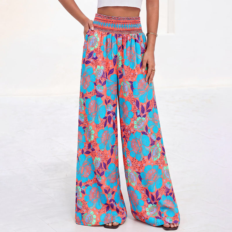⌛Limited-time offer-Women's Floral Print High-Waisted Wide-Leg Pants