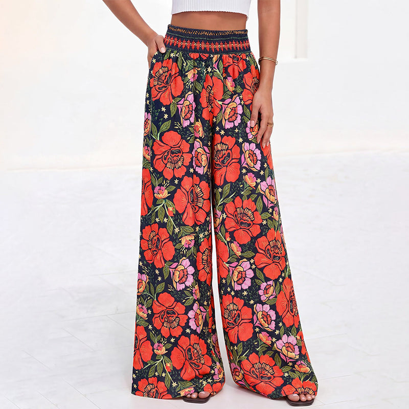 ⌛Limited-time offer-Women's Floral Print High-Waisted Wide-Leg Pants