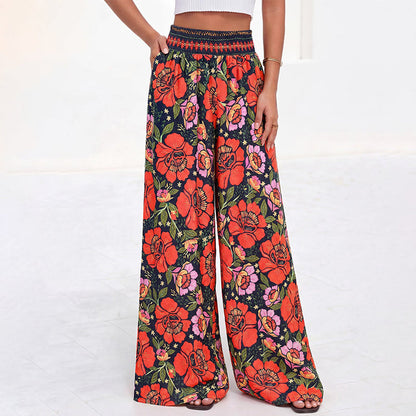 ⌛Limited-time offer-Women's Floral Print High-Waisted Wide-Leg Pants