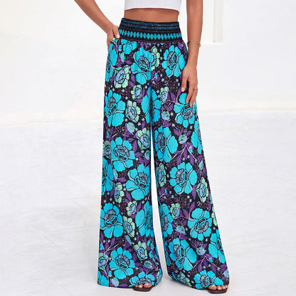 ⌛Limited-time offer-Women's Floral Print High-Waisted Wide-Leg Pants