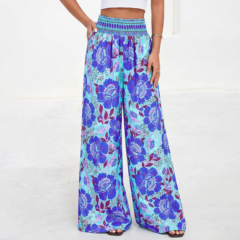 ⌛Limited-time offer-Women's Floral Print High-Waisted Wide-Leg Pants