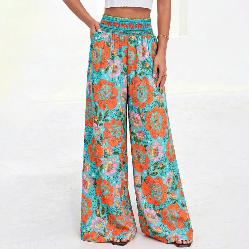 ⌛Limited-time offer-Women's Floral Print High-Waisted Wide-Leg Pants