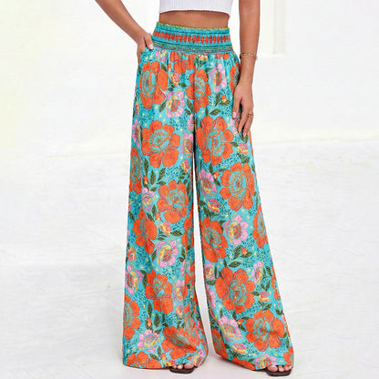 ⌛Limited-time offer-Women's Floral Print High-Waisted Wide-Leg Pants