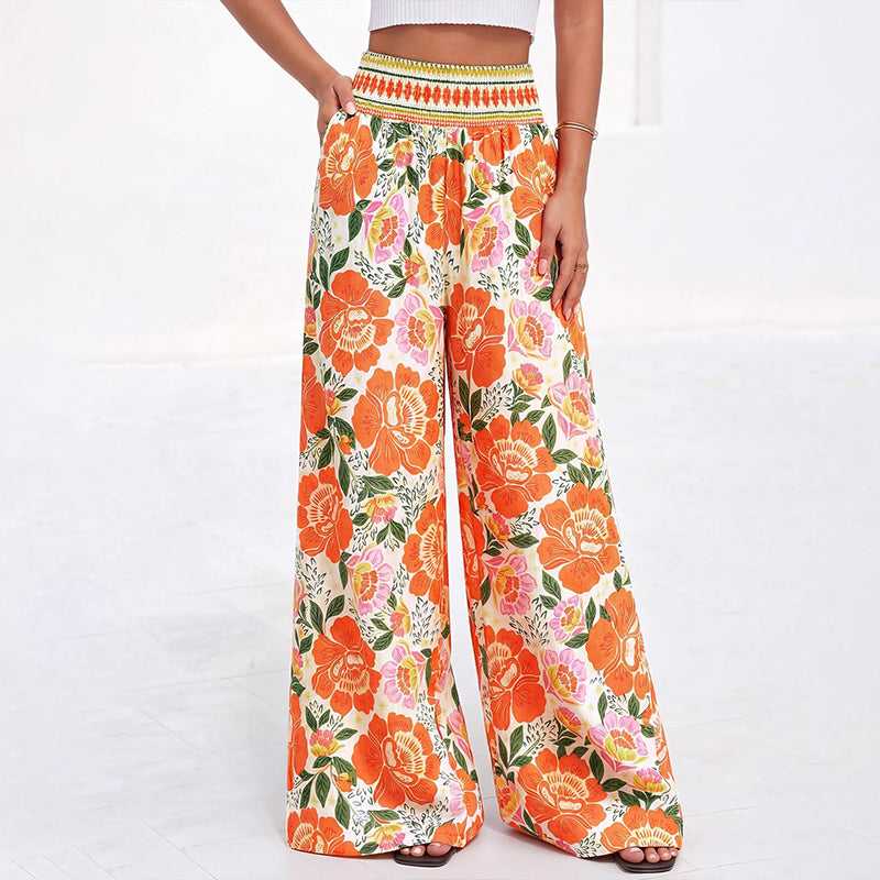 ⌛Limited-time offer-Women's Floral Print High-Waisted Wide-Leg Pants