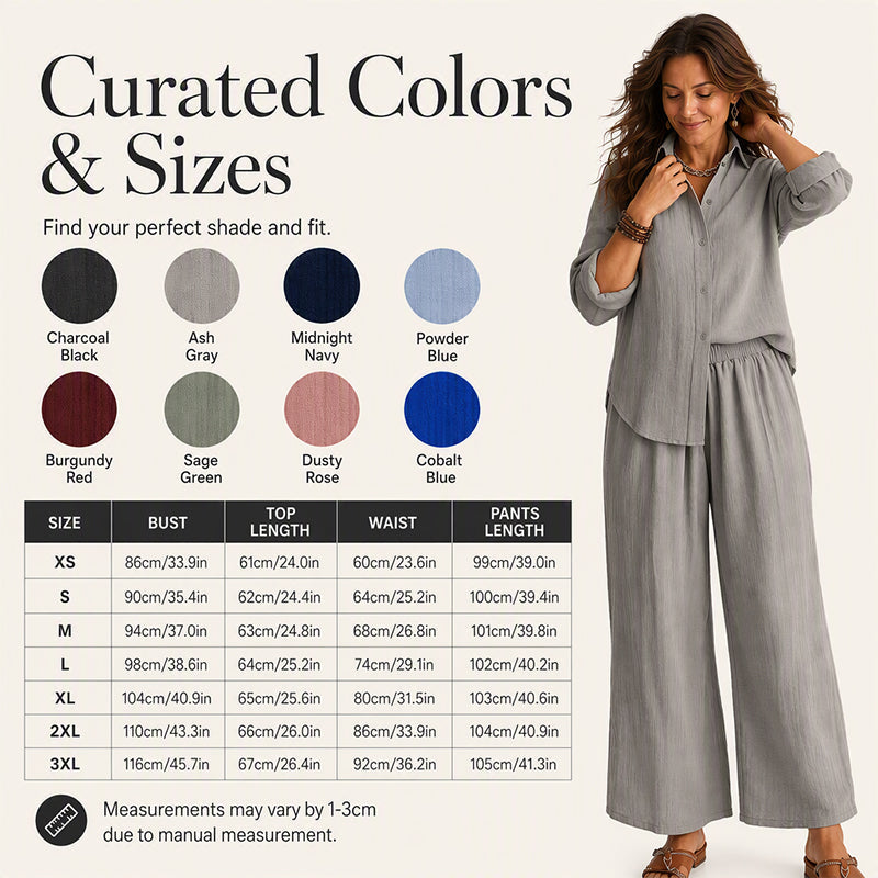 Women's Long Sleeve Shirt & Wide-Leg Pants Set