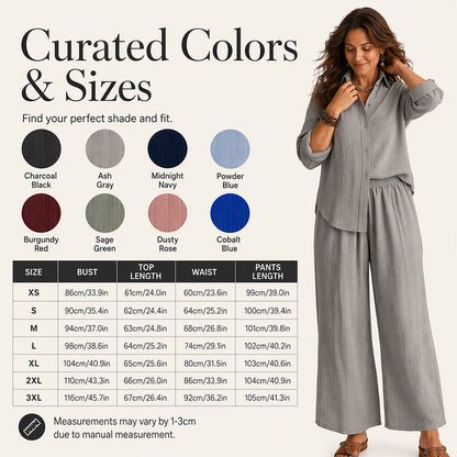 Women's Long Sleeve Shirt & Wide-Leg Pants Set