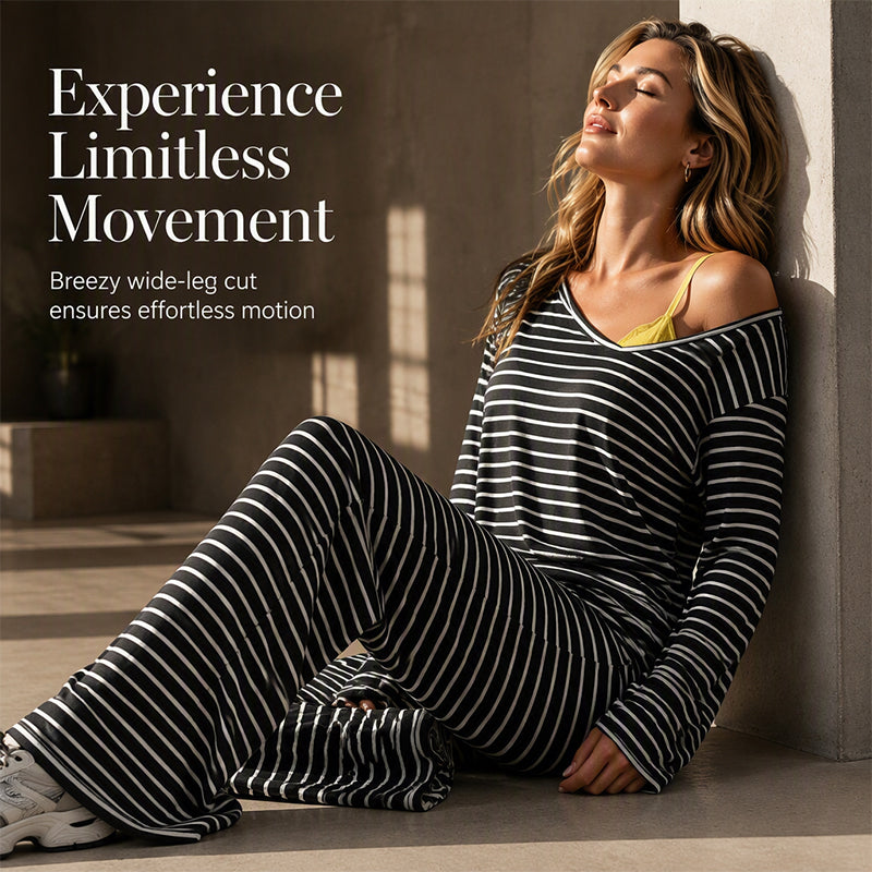 💖Latest Design💫 Casual Striped Set – Tank Top + Striped Top + Wide-Leg Pants