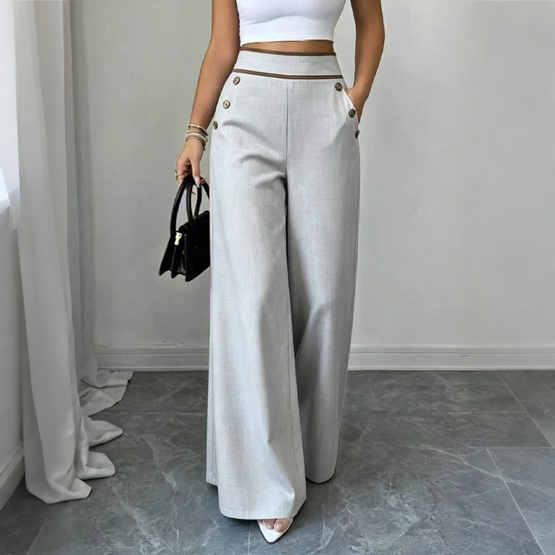 🔥Must-Have👖 Contrast-Trim Wide-Leg Pants – legant Drape & Flattering High-Rise