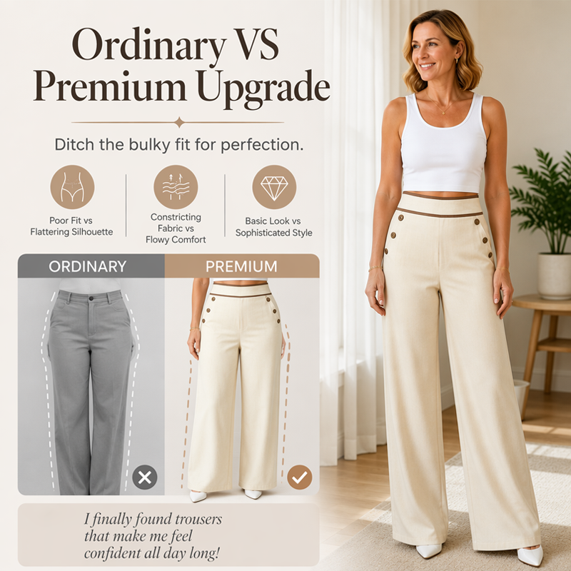 🔥Must-Have👖 Contrast-Trim Wide-Leg Pants – legant Drape & Flattering High-Rise