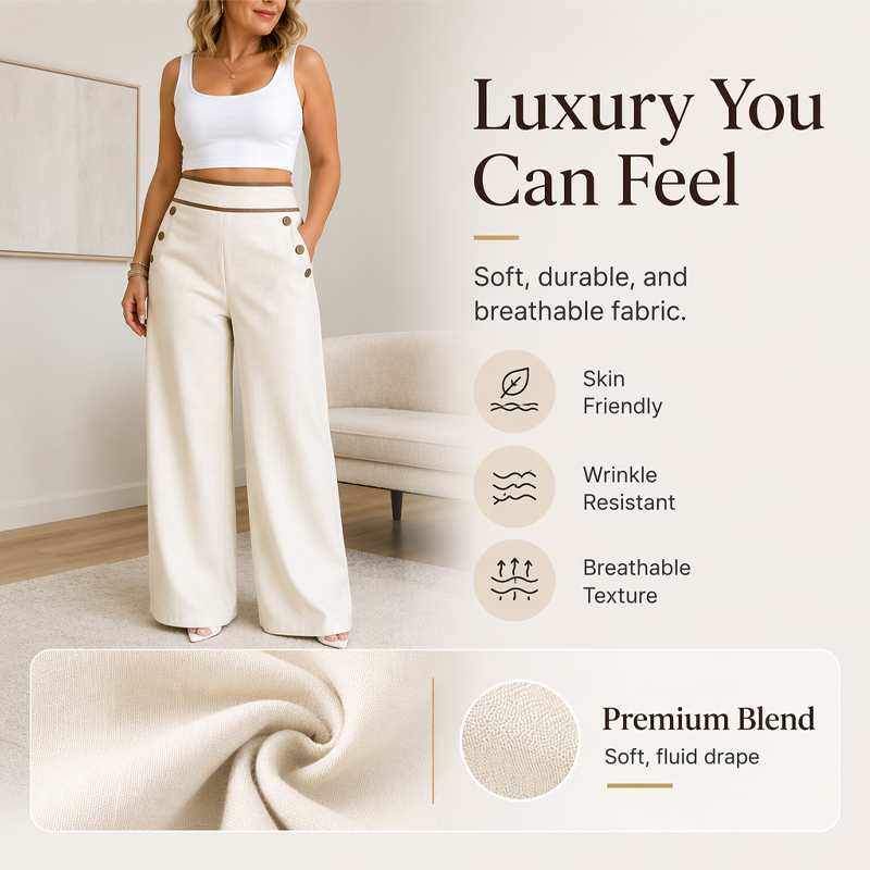 🔥Must-Have👖 Contrast-Trim Wide-Leg Pants – legant Drape & Flattering High-Rise