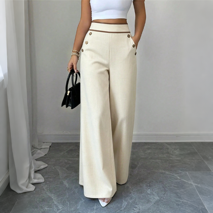 🔥Must-Have👖 Contrast-Trim Wide-Leg Pants – legant Drape & Flattering High-Rise