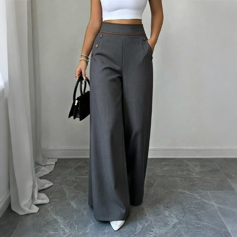 🔥Must-Have👖 Contrast-Trim Wide-Leg Pants – legant Drape & Flattering High-Rise