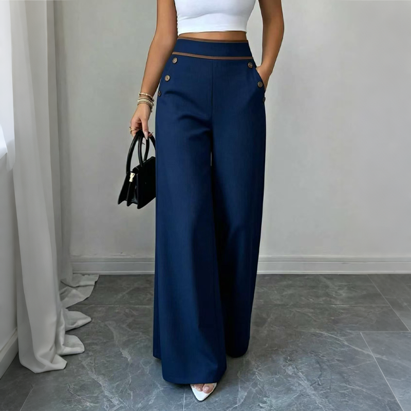 🔥Must-Have👖 Contrast-Trim Wide-Leg Pants – legant Drape & Flattering High-Rise