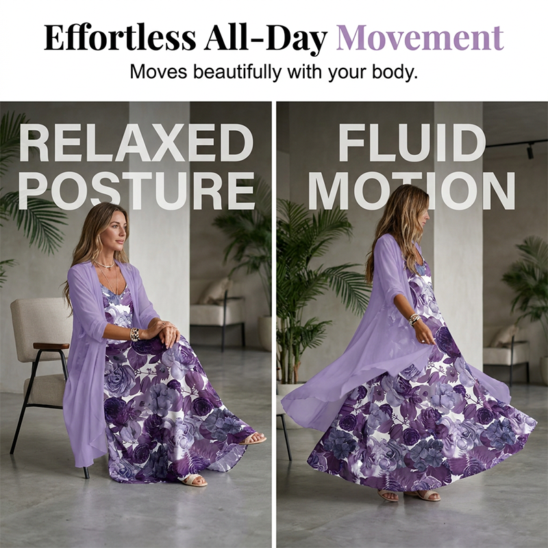 🌸Women's Flowy Printed Dress with Cover-Up Set – Your Perfect Holiday Outfit✨