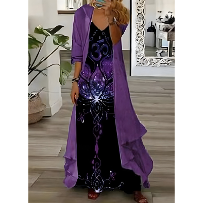🌸Women's Flowy Printed Dress with Cover-Up Set – Your Perfect Holiday Outfit✨