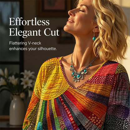 Women's Retro Patchwork V-Neck Blouse