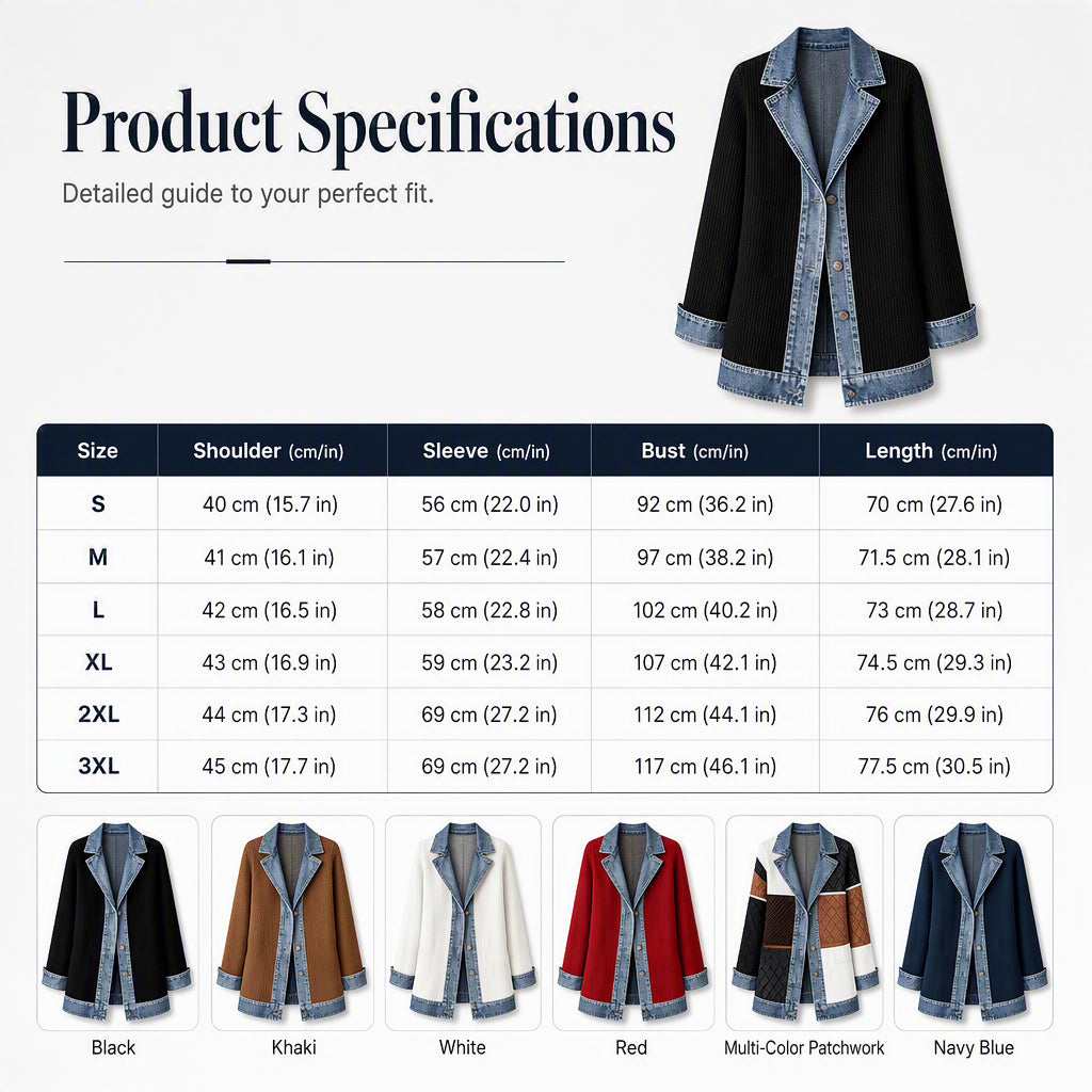 ⌛Limited-time offer-Women’s Elegant Denim Spliced Ribbed Knit Coat