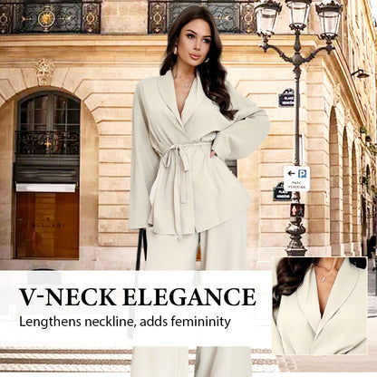 ✨50% OFF!Women’s Elegant V-Neck Top & Wide-Leg Pants 2-Piece Set