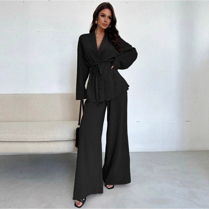 ✨50% OFF!Women’s Elegant V-Neck Top & Wide-Leg Pants 2-Piece Set