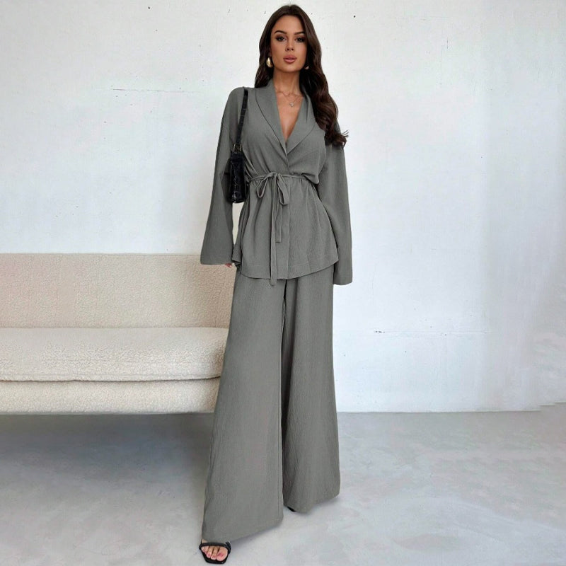✨50% OFF!Women’s Elegant V-Neck Top & Wide-Leg Pants 2-Piece Set