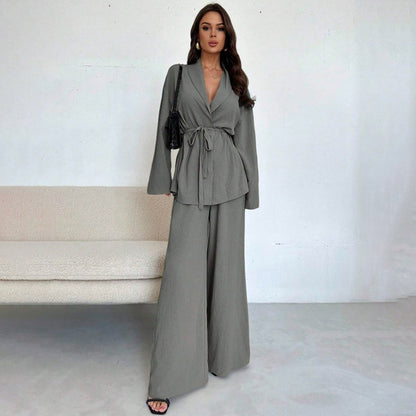 ✨50% OFF!Women’s Elegant V-Neck Top & Wide-Leg Pants 2-Piece Set