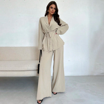 ✨50% OFF!Women’s Elegant V-Neck Top & Wide-Leg Pants 2-Piece Set