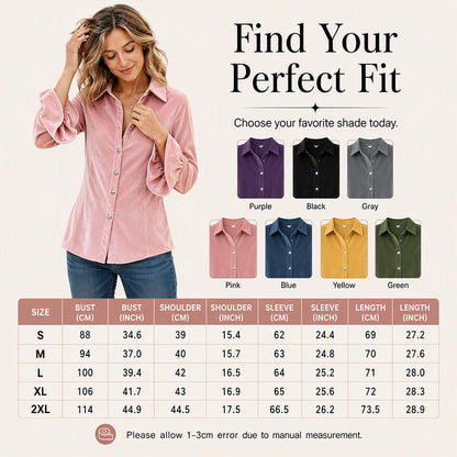 ☀️👚New Arrivals - Velvet Ruffle Cuff Top – Soft Drape & Polished Button-Front for Work or Weekend