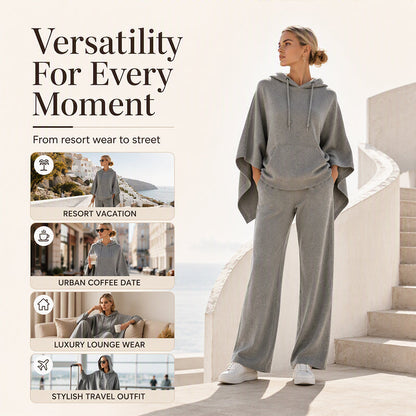 ⌛Limited-time offer-Women's Loose Hooded Cape Top & Wide-Leg Pants Set