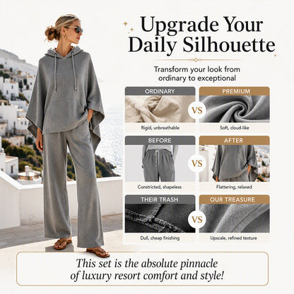 ⌛Limited-time offer-Women's Loose Hooded Cape Top & Wide-Leg Pants Set
