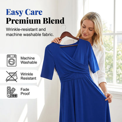 Women's Half Sleeve V-Neck Ruched Midi Dress