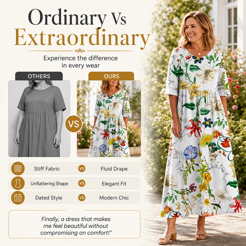 ✨Trending Now 👗 Women's Short Sleeve Printed Dress with Pockets