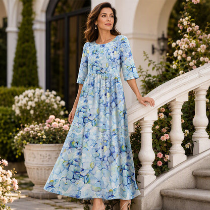 ✨Trending Now 👗 Women's Short Sleeve Printed Dress with Pockets