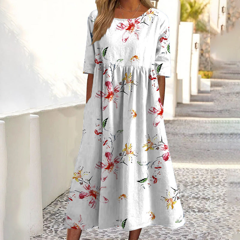 ✨Trending Now 👗 Women's Short Sleeve Printed Dress with Pockets