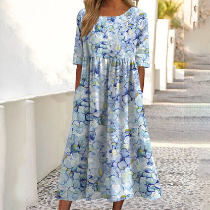 ✨Trending Now 👗 Women's Short Sleeve Printed Dress with Pockets