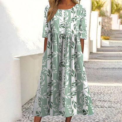 ✨Trending Now 👗 Women's Short Sleeve Printed Dress with Pockets