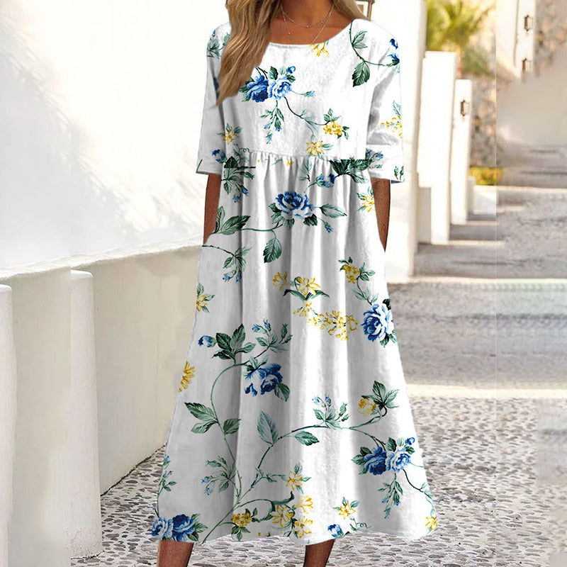 ✨Trending Now 👗 Women's Short Sleeve Printed Dress with Pockets