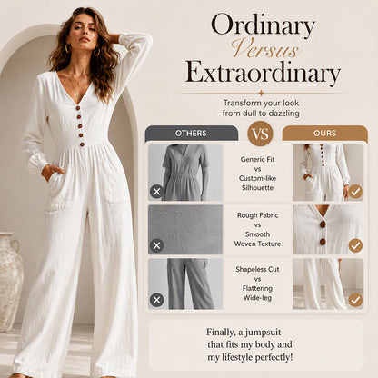 ✨Hot Sale 50% OFF! 🌺Women's V Neck Long Sleeve Jumpsuit