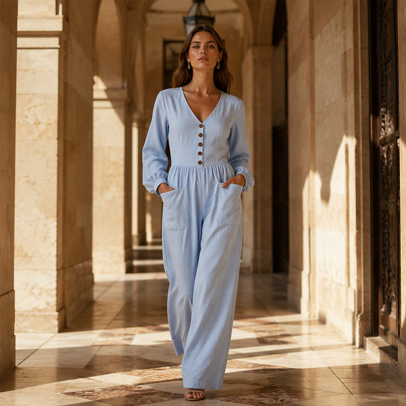 ✨Hot Sale 50% OFF! 🌺Women's V Neck Long Sleeve Jumpsuit