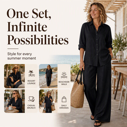 ✨New Arrivals & Special Offers-Women's Casual Shirt & Wide-Leg Pants Set
