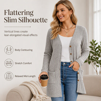 Mid-Length Knit Cardigan With Pockets