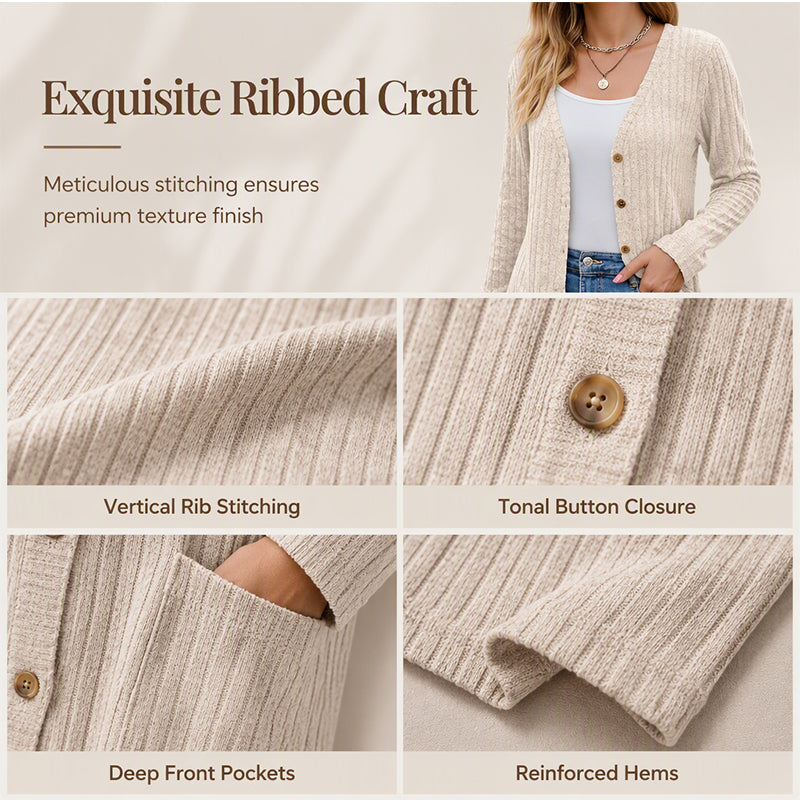 Mid-Length Knit Cardigan With Pockets