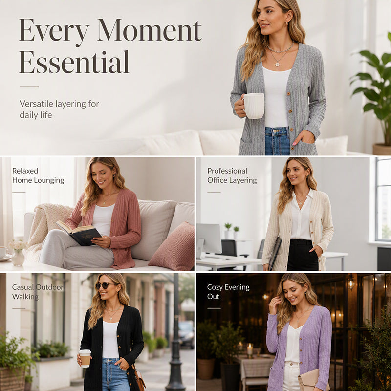 Mid-Length Knit Cardigan With Pockets