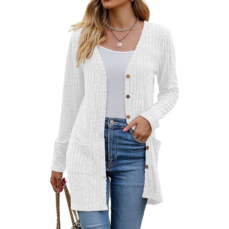 Mid-Length Knit Cardigan With Pockets