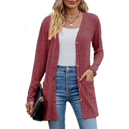 Mid-Length Knit Cardigan With Pockets