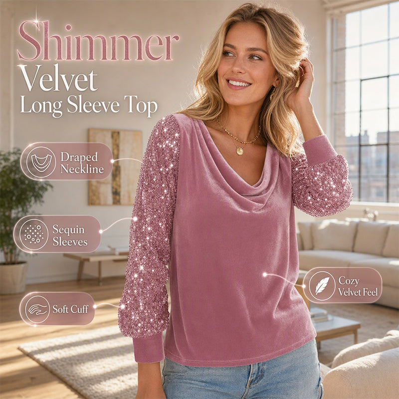 🌸Hot Sale 50% OFF✨Shimmer Velvet Long Sleeve Top